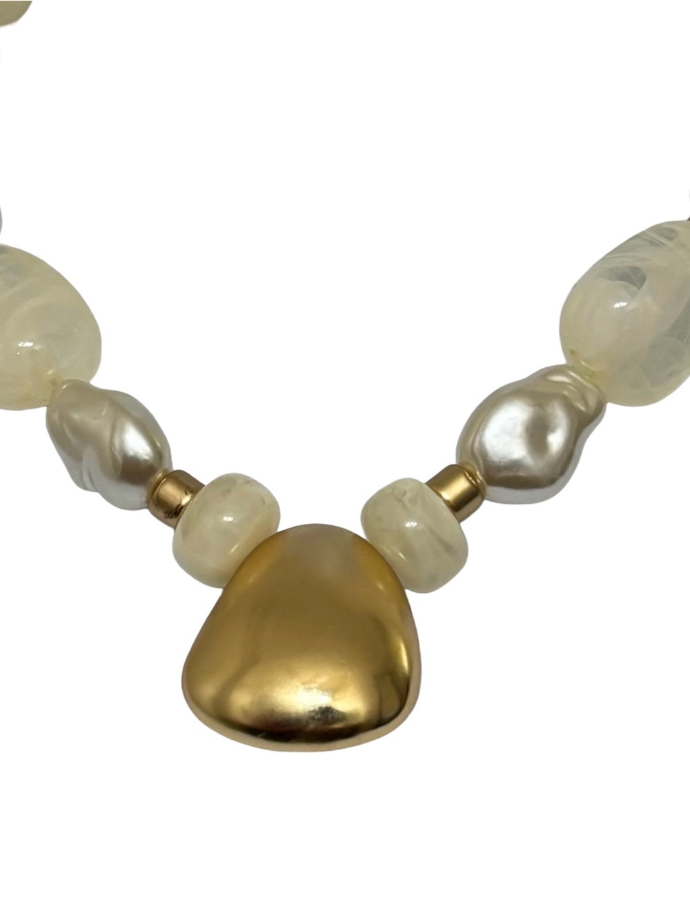 Gold Toned Drop & Pearl Accent Statement Necklace NWT